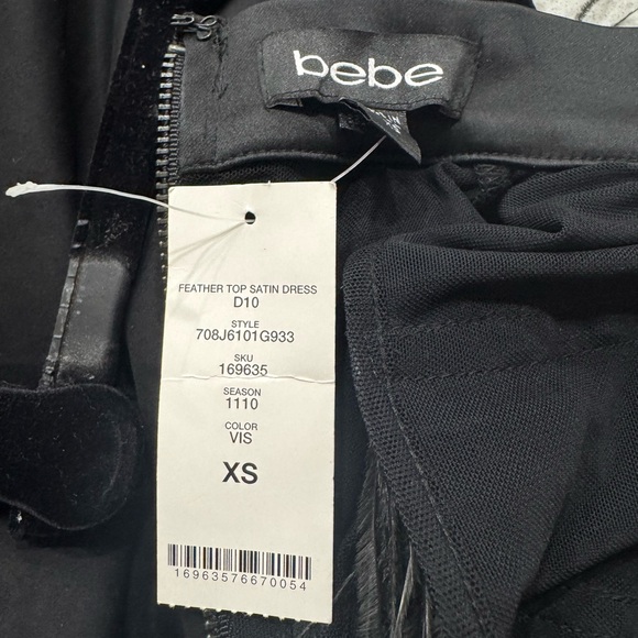 ✨ Bebe Feather Top Satin Dress XS NWT ✨ - Picture 8 of 9